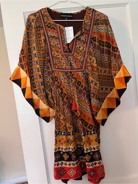 Tanvi Keera Women's Orange Patterned Boho Dress